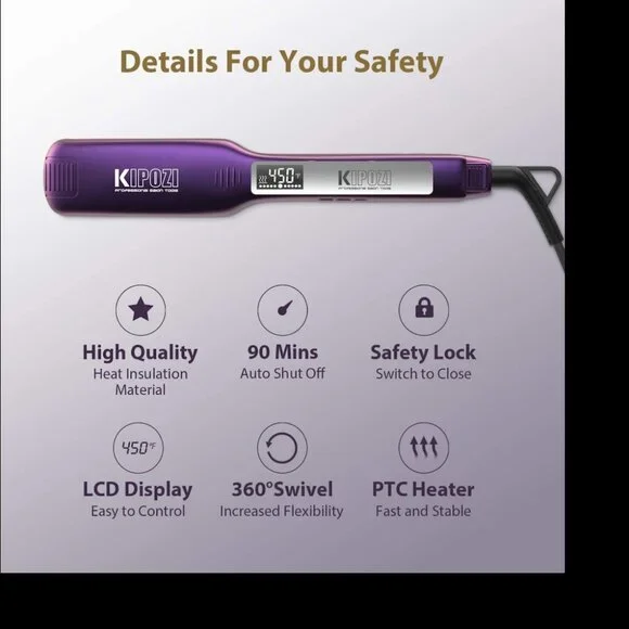 Kipozi Professional Titanium 1.75Inch Flat Iron Hair Straightener Hair Styler - Picture 14 of 15